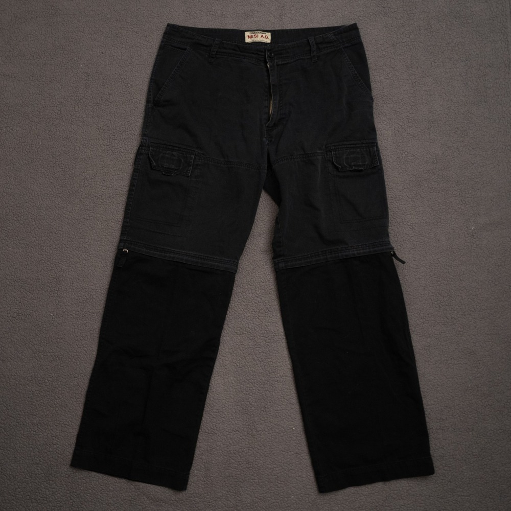 Nesi AG Black Convertible Cargo Pants Mens Size 37/38 Zip Off Shorts Long Cotton